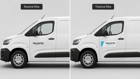 Side-by-side comparison of white Polepto delivery van showing different window film options
