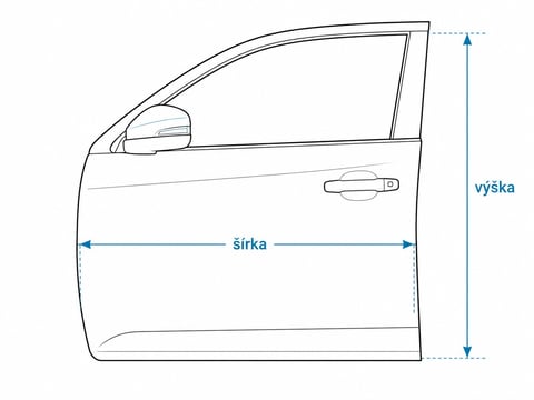 Technical diagram of car door showing width (sirka) and height (vyska) measurements